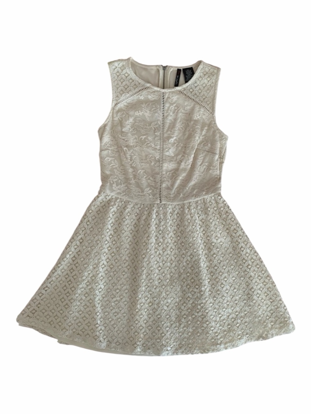Fire Los Angeles Dress Women Small White Cream Fit & Flare Lace Lined Sleeveless